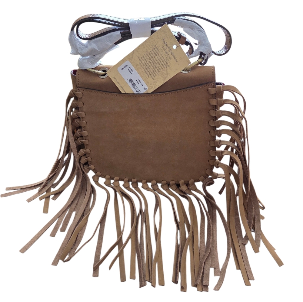 Patricia Nash NEW Nazaire Nubuck Suede Crossbody Bag with Fringe-Cognac - Picture 4 of 15